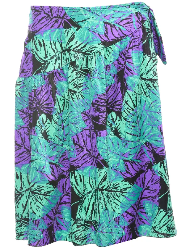 Leafy Print Tiered Skirt - M silk skirt luxurious