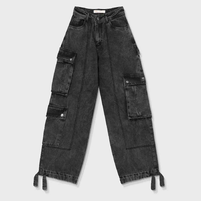 Cargo Multi-Pocket Pants - Washed Black Classic Flared Pants