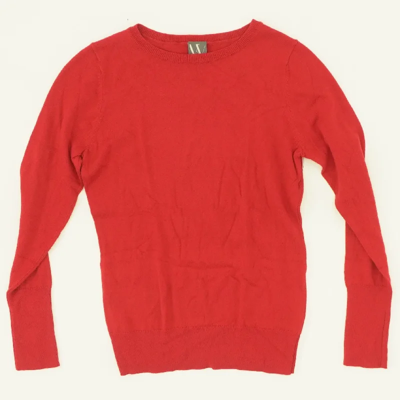 Red Solid Crewneck Sweater Solid Print Embellished