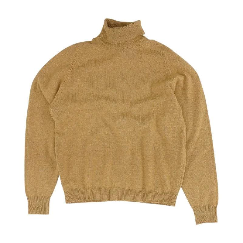 Vintage Tan Solid Wool Turtleneck Sweater Hooded Sweater Collared Sweater Shawl Collar
