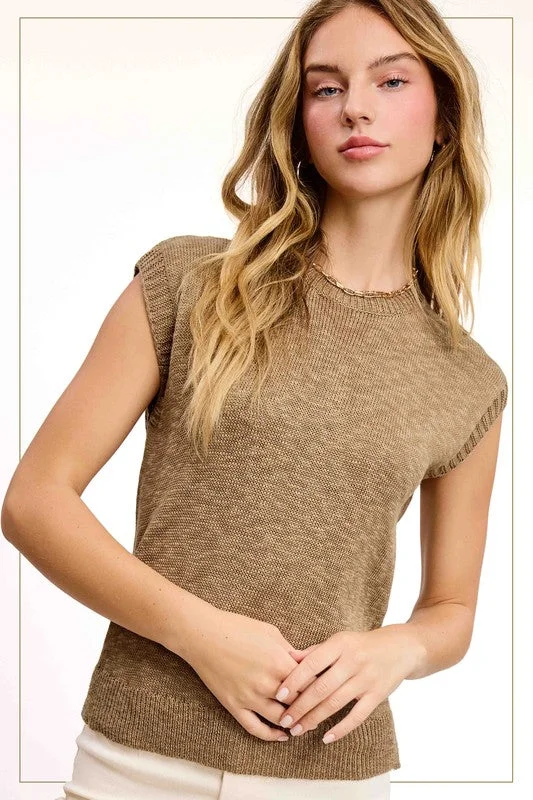 Treasured Times Peanut Sleeveless Ribbed Knit Sweater Top Stretchy Elastic Breathable Treasured Times Peanut Sleeveless Ribbed Knit Sweater Top Stretchy Elastic Breathable
