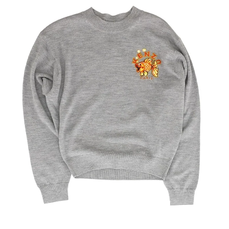 Gray Kingyo Crest Crewneck Sweater Long Sweater Short Sweater Cropped Sweater