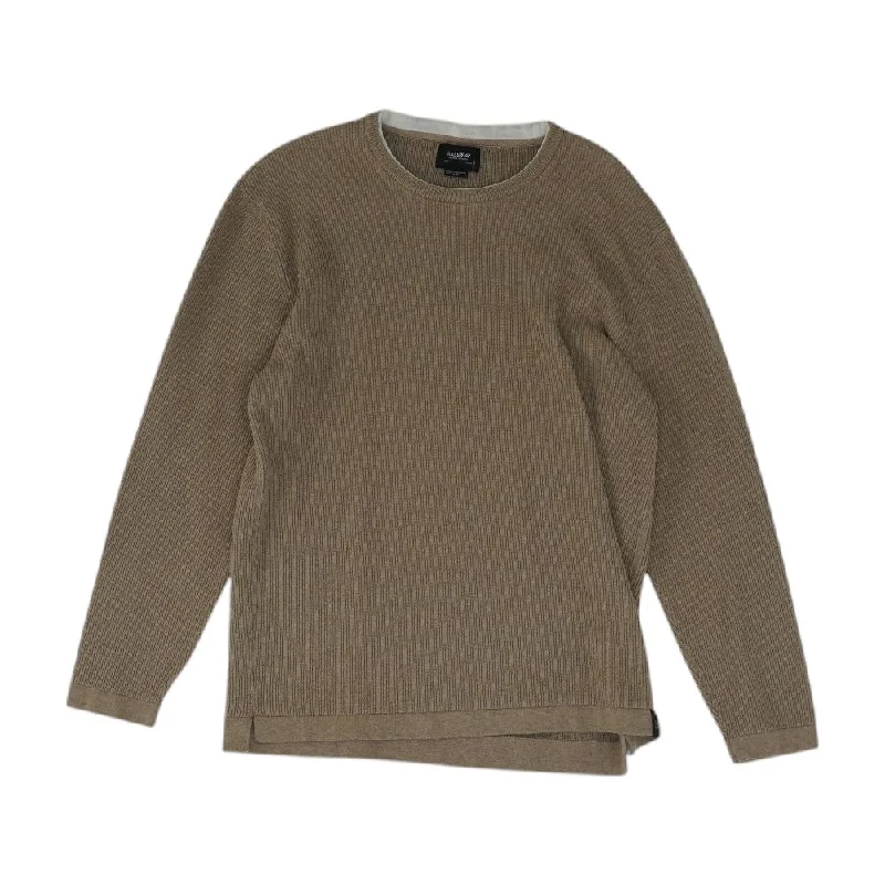 Tan Solid Crewneck Sweater Silk Blend Satin Velvet