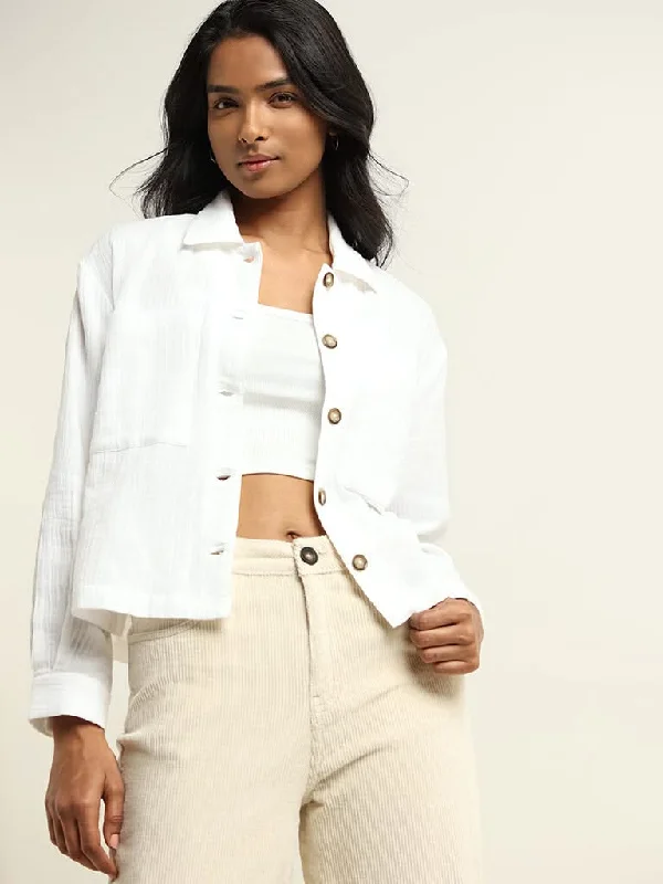 LOV White Crinkled Jacket Collared Jacket Crew Neck Jacket Turtle Neck Jacket