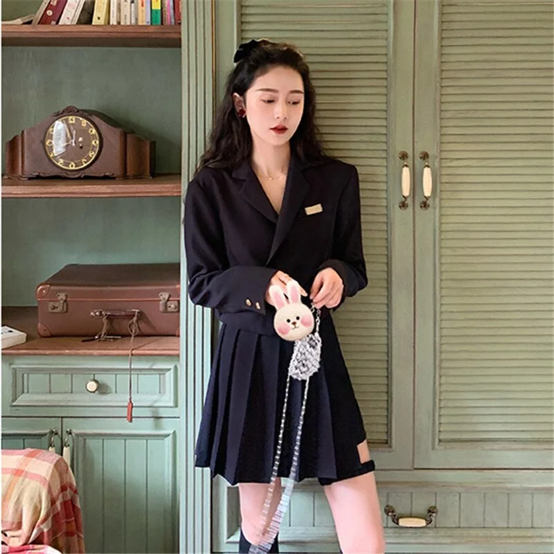 Vintage Womens Blue Suit Streetwear Skirts+Bomber Casual Jacket Harajuku 2 Piece Ladies Skirt Set For School Wear Ribbed Jacket Pleated Jacket Ruffled Jacket Vintage Womens Blue Suit Streetwear Skirts+Bomber Casual Jacket Harajuku 2 Piece Ladies Skirt Set For School Wear Ribbed Jacket Pleated Jacket Ruffled Jacket
