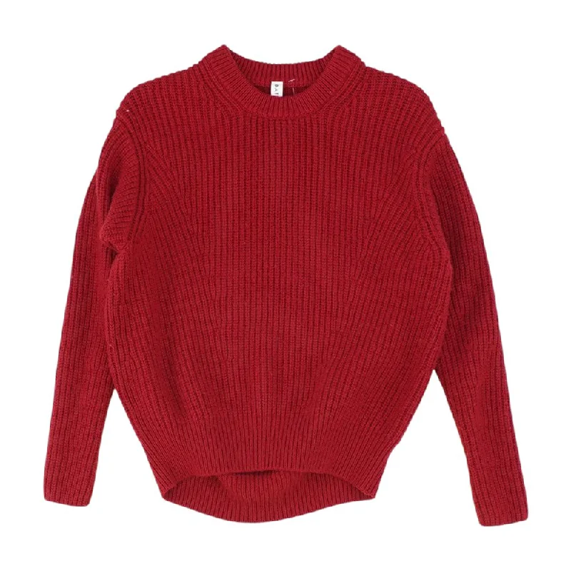 Red Solid Crewneck Sweater Fleece Sweater Nylon Polyester