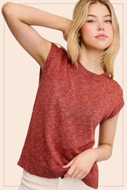 Treasured Times Baked Clay Sleeveless Ribbed Knit Sweater Top Handmade Hand-knitted Hand-woven Treasured Times Baked Clay Sleeveless Ribbed Knit Sweater Top Handmade Hand-knitted Hand-woven