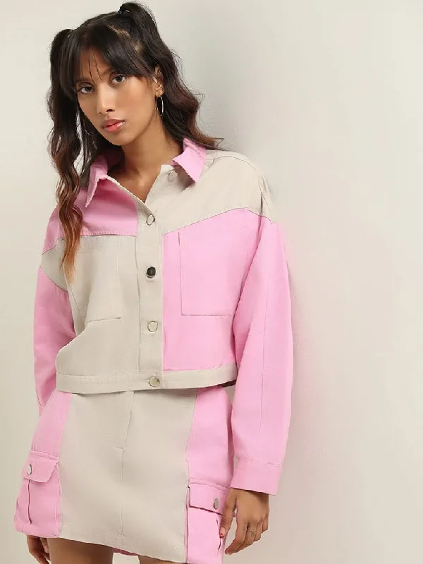 Nuon Pink Tailored Cotton Jacket Tailored Jacket Straight Jacket A-Line Jacket