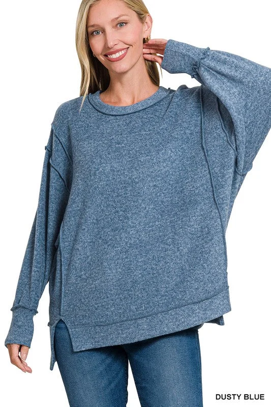 Double Edged Dusty Blue Oversized Hi Low Hem Sweater (Size L/XL) Machine Wash Dry Clean Hand Wash Double Edged Dusty Blue Oversized Hi Low Hem Sweater (Size L/XL) Machine Wash Dry Clean Hand Wash