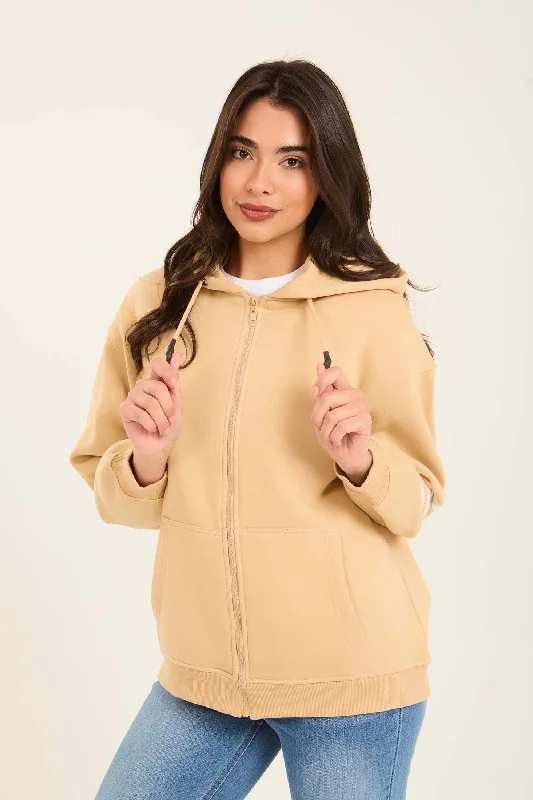 Women Sweat Jacket  Loose Beige Collared Jacket Crew Neck Jacket Turtle Neck Jacket