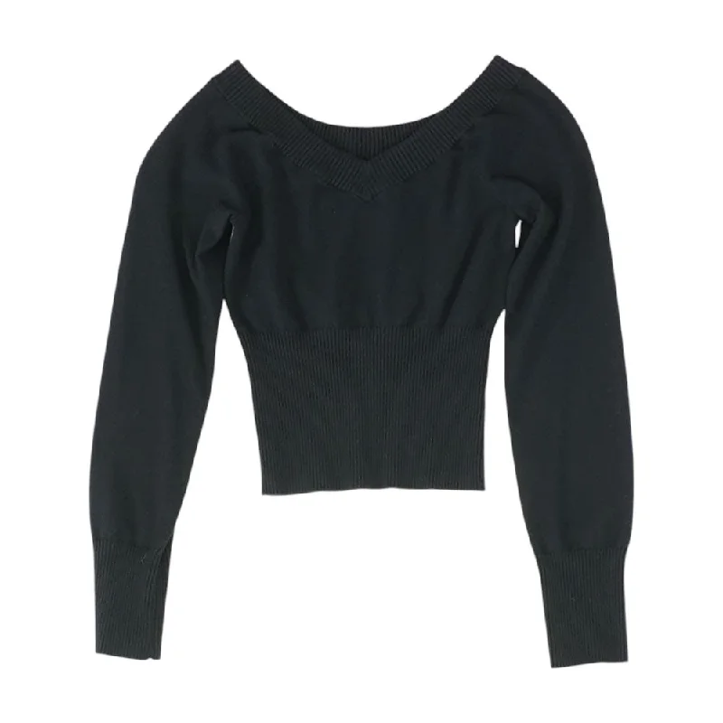 Black Solid V-Neck Sweater Wool Fabric Cashmere Fabric Tweed Fabric
