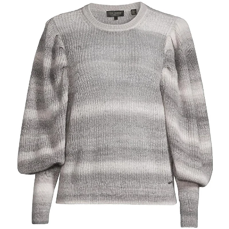 Ted Baker Womens Crewneck Striped Crewneck Sweater Chenille Brocade Lace