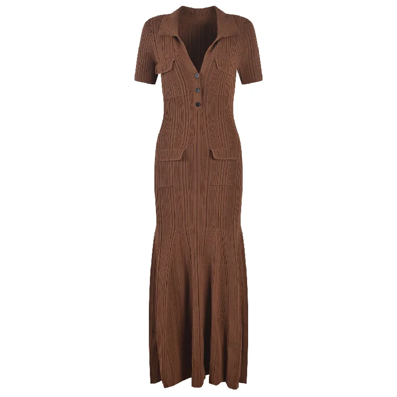 New Caramel Short Sleeve Lapel Knit Skirt maxi skirt elegant