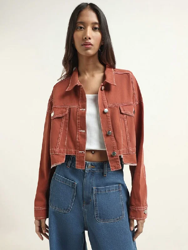Nuon Brown Denim Jacket Nylon Fabric Polyester Fabric Spandex Fabric