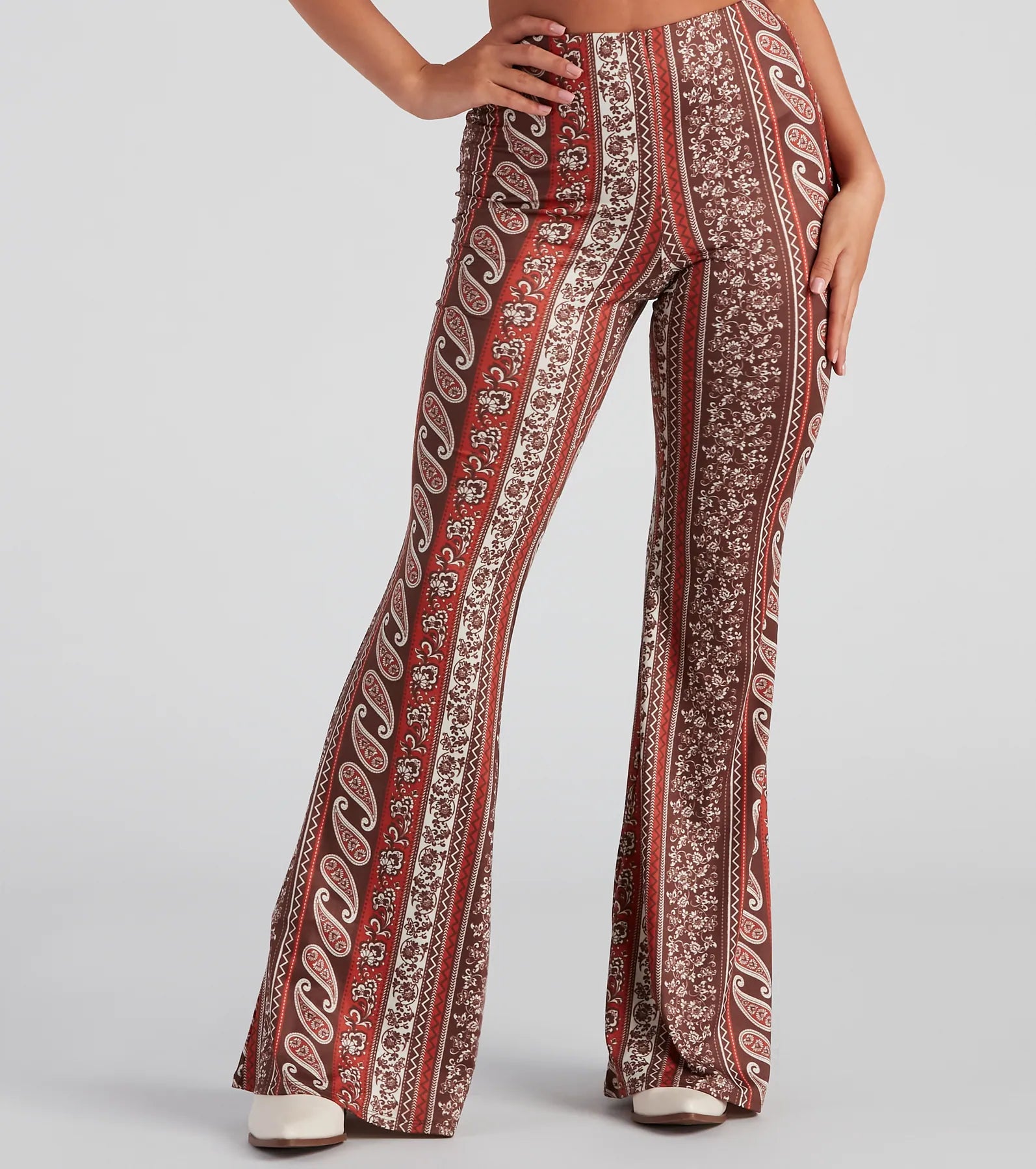 Cool Vibes Border Print Flare Pants Lightweight Jogger Pants