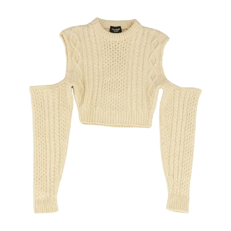 Cropped Cold-Shoulder Cable-Knit Wool-Blend Sweater Sweater Knitwear Pullover