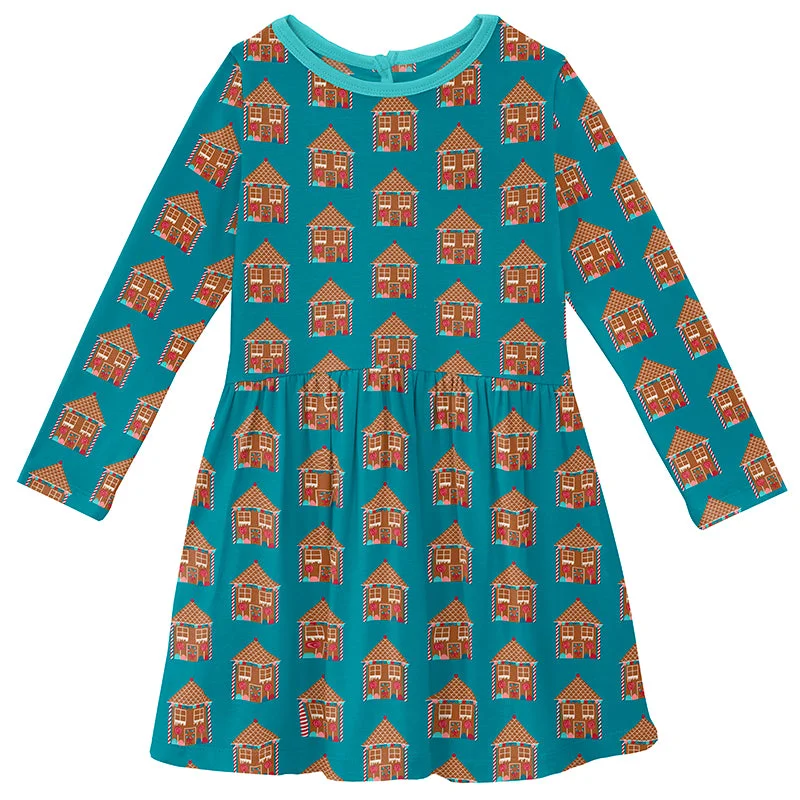 Kickee Pants Print Long Sleeve Twirl Dress - Bay Gingerbread Stylish Paperbag Waist Pants