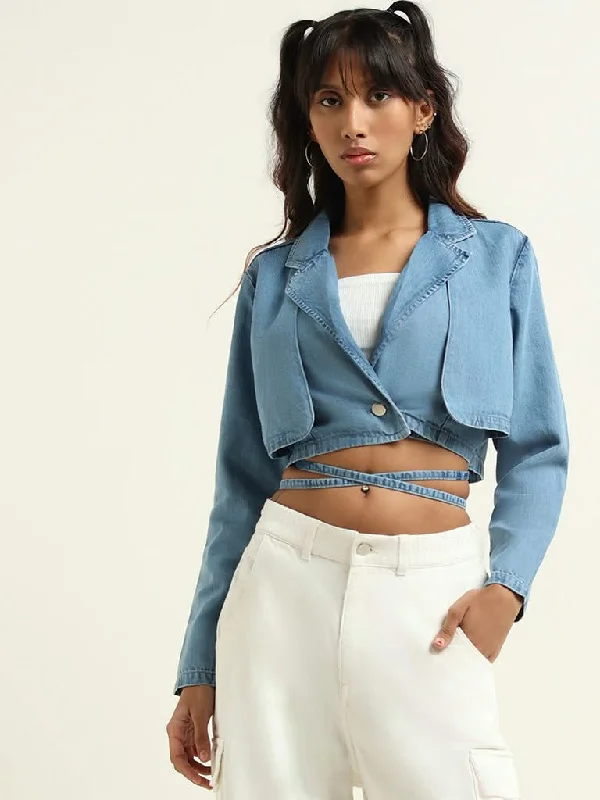 Nuon Blue Tailored Cropped Jacket Faux Fur Jacket Real Fur Jacket Shearling Jacket