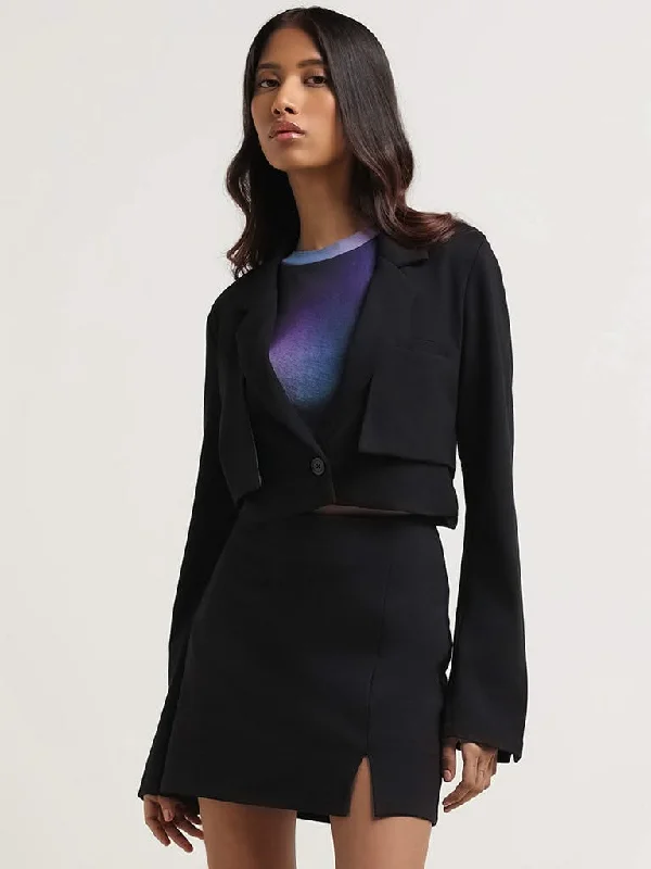 Nuon Black Lapel Jacket Ribbed Jacket Pleated Jacket Ruffled Jacket