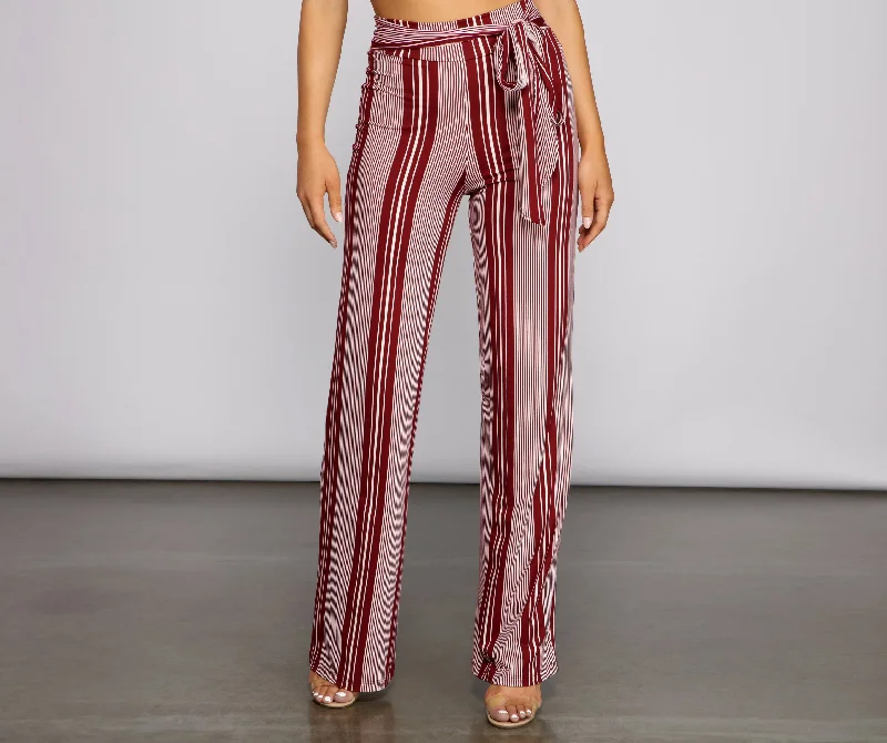 Sassy Striped Wide-Leg Pants Trendy Wide-Legged Trousers