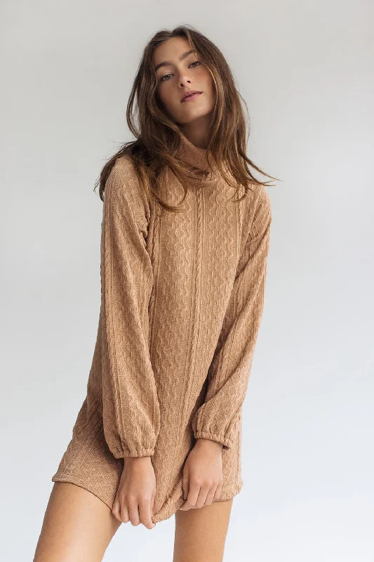 Hilena Caramel | Short Turtleneck Sweater Dress Neon Metallic Matte