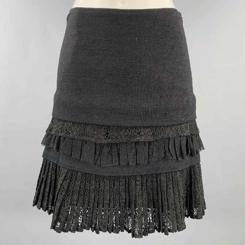 MORGANE LE FAY Size S Black Cotton Crochet Tiered Knee Length Skirt lace skirt intricate