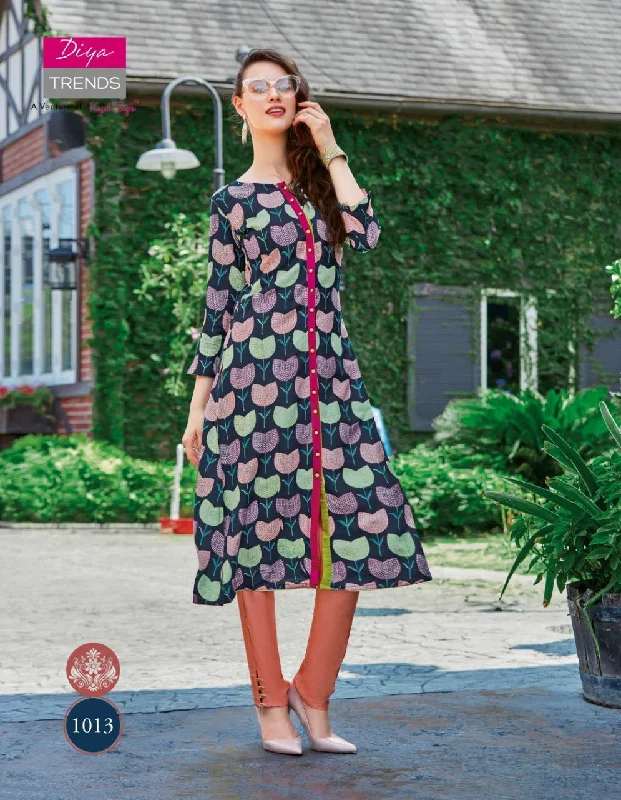 1013 Globus City Rayon Print Kurti with Rayon Pant Trendy Work Pants