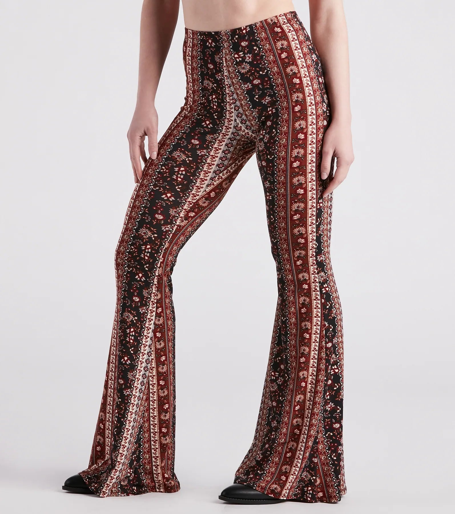 Trendy Gal Floral Boho Flare Pants Elegant Silk Pants