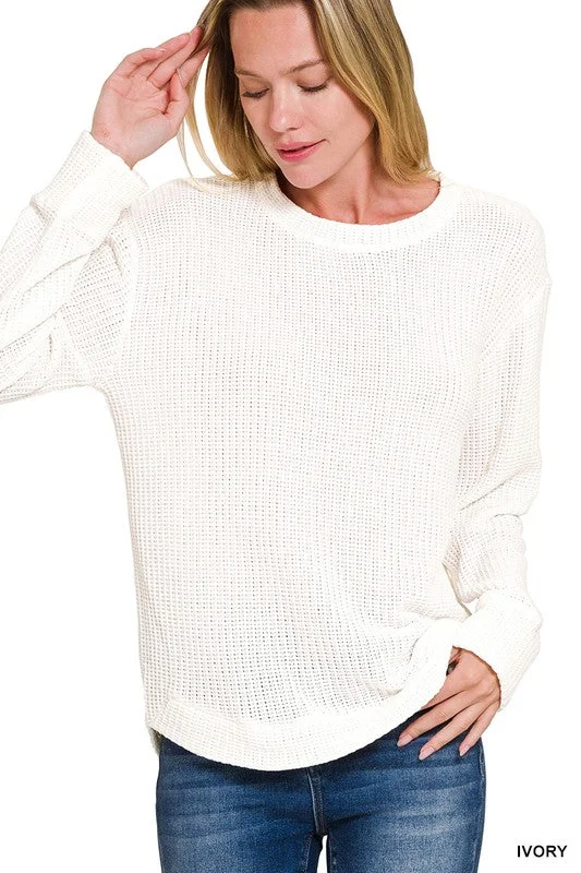 Its Over My Head Ivory Chenille Waffle Sweater Layered Multi-layer Single Layer