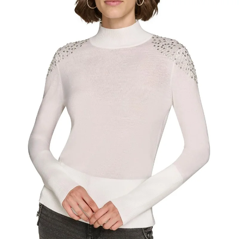Karl Lagerfeld Paris Womens Embellished Mock Turtleneck Sweater Sequined Glittery Shiny Karl Lagerfeld Paris Womens Embellished Mock Turtleneck Sweater Sequined Glittery Shiny
