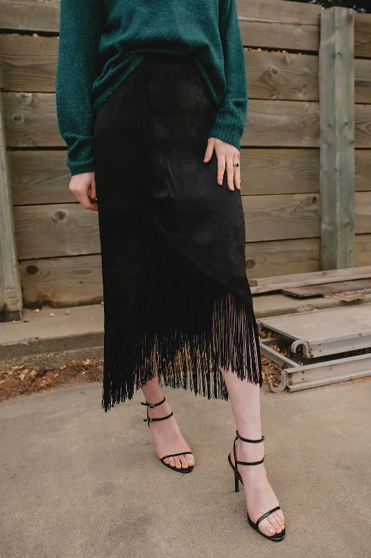 The Cecylia Fringe Skirt by FRNCH satin skirt smooth
