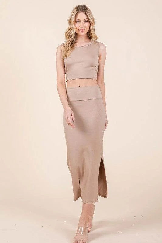 Twist Back Heavy Ribbed Skirt Set velvet skirt luxurious