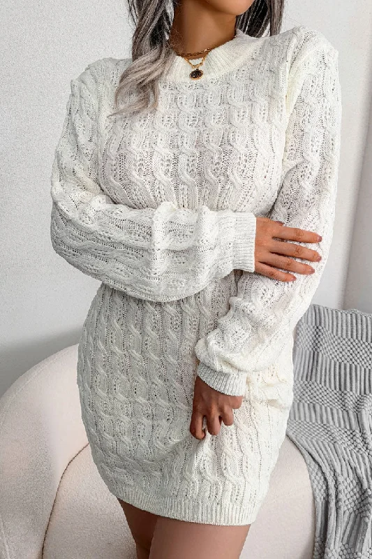 Cozy Winter Fisherman Cable Knit Bodycon Sweater Mini Dress - White Bright Pastel Dark Cozy Winter Fisherman Cable Knit Bodycon Sweater Mini Dress - White Bright Pastel Dark