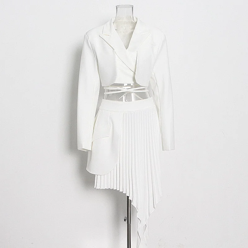 Women Summer Skirt Suits 2 Piece Set Lace-up Cropped Short Blazers Female Irregular Pleated Dress Elegant Jacket Casual Clothing Rayon Fabric Velvet Fabric Corduroy Fabric Women Summer Skirt Suits 2 Piece Set Lace-up Cropped Short Blazers Female Irregular Pleated Dress Elegant Jacket Casual Clothing Rayon Fabric Velvet Fabric Corduroy Fabric