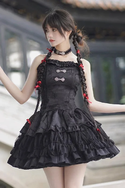 Black Bamboo Leaves Print Ruffle Lace Gothic Chinese Style Lolita Skirt mini skirt trendy Black Bamboo Leaves Print Ruffle Lace Gothic Chinese Style Lolita Skirt mini skirt trendy