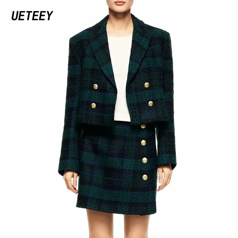 Za Women's Two Piece Blazers Suits Plaid Cropped Jackets Set Female Coats Vintage Slim Outwear Sexy Crop Top Workwear Casual trf Tiered Jacket Buttoned Jacket Zippered Jacket Za Women's Two Piece Blazers Suits Plaid Cropped Jackets Set Female Coats Vintage Slim Outwear Sexy Crop Top Workwear Casual trf Tiered Jacket Buttoned Jacket Zippered Jacket