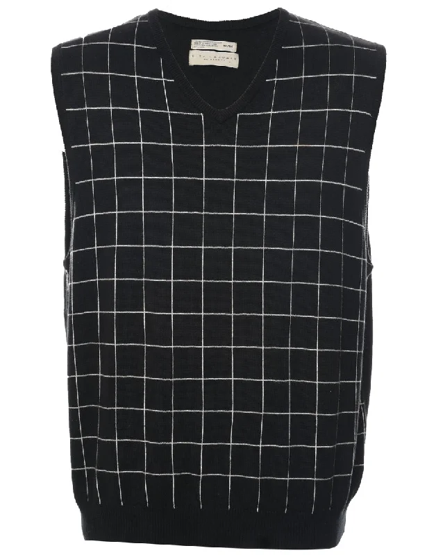 Checked Sweater Vest - M Collared Crew Neck Turtle Neck