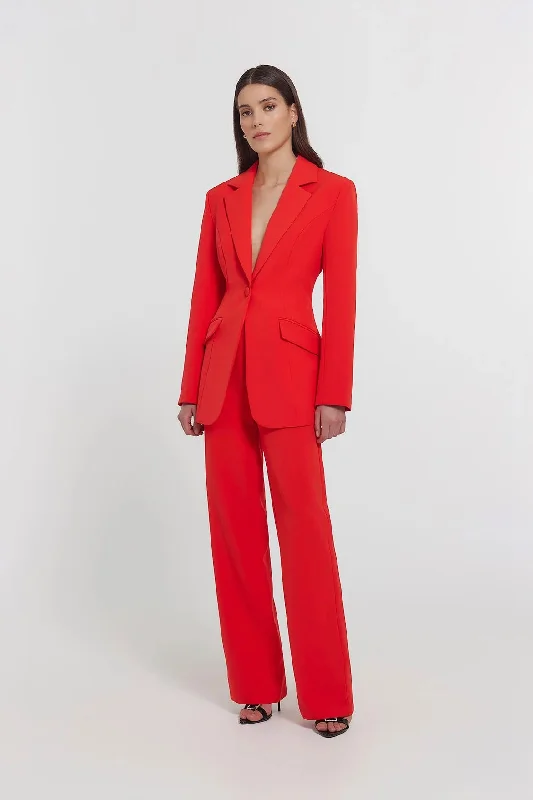 Kianna Shim Flare Pant - Red Elegant Wool Trousers
