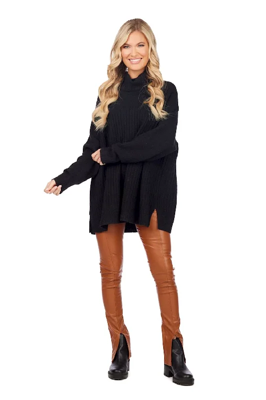 Freddie Ribbed Sweater in Black by Mudpie Elasticated Padded Insulated