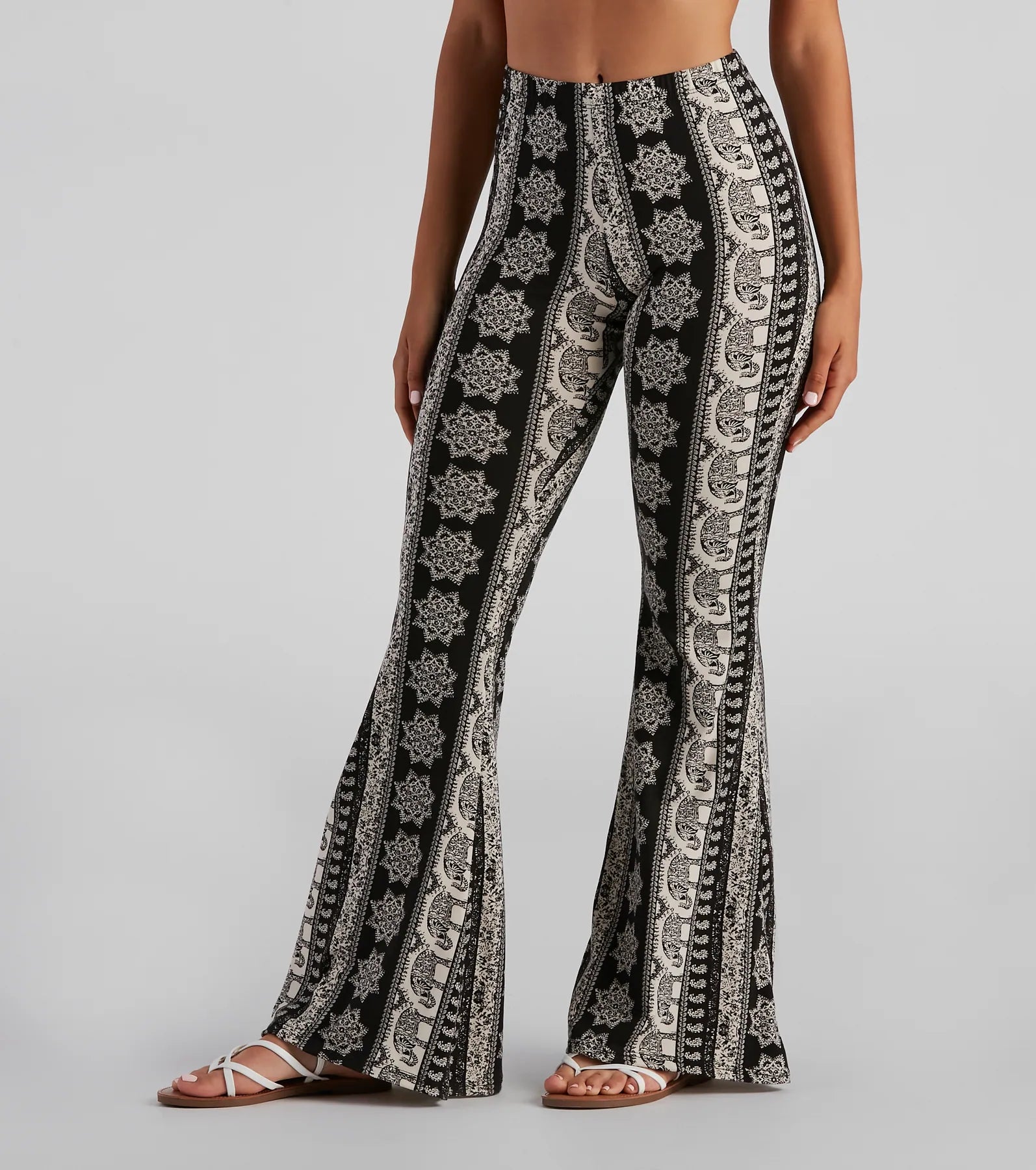 Elephant Print Bohemian Flare Pants Slim-Fit Leggings