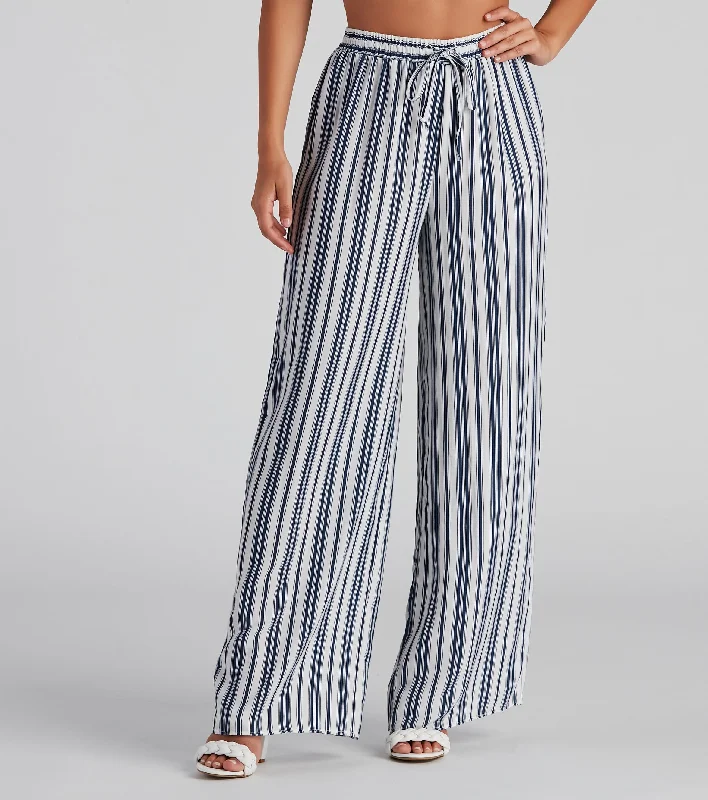 Sunday's Match Striped Wide Leg Pants Cozy Knit Pants