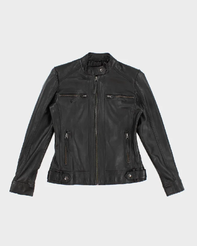 Woman's Vintage Leather moto jacket - M Boat Neck Shawl Collar Notched Collar