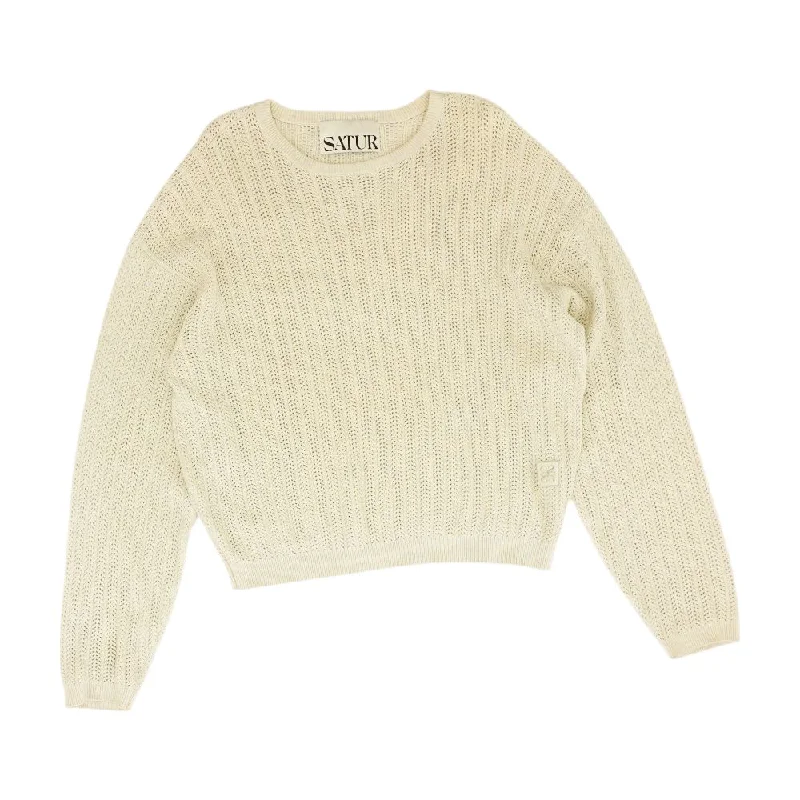 Beige Solid Crewneck Sweater Anti-Pilling Anti-Shrink Durable