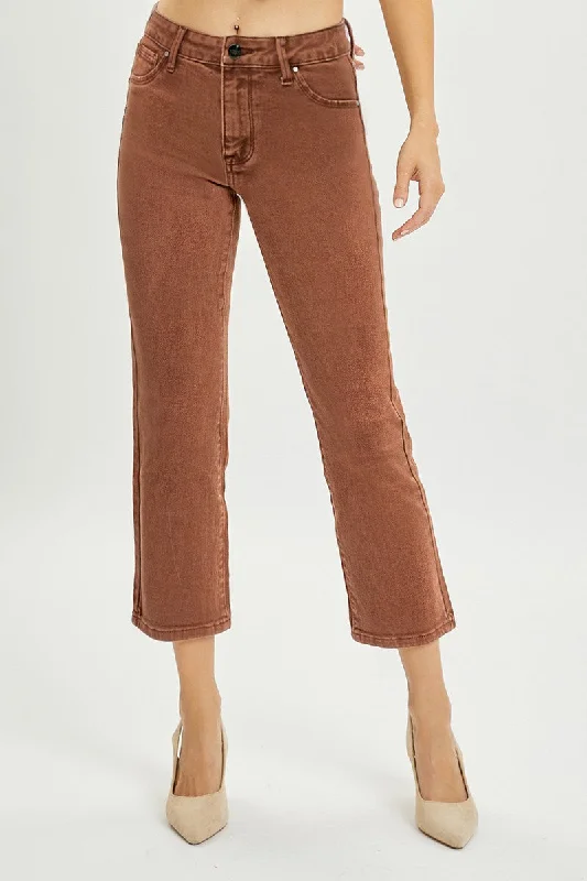 Risen Mid Rise Straight Crop Pants - Curvy Size Trendy Printed Leggings