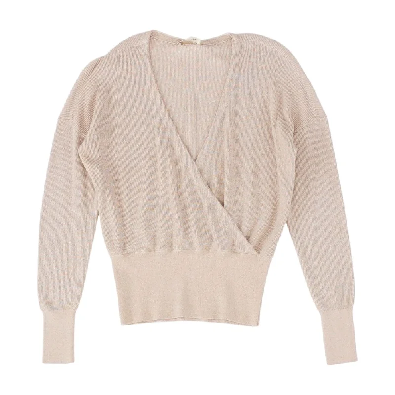 Rose Gold Solid V-Neck Sweater Faux Fur Fabric Real Fur Fabric Shearling Fabric