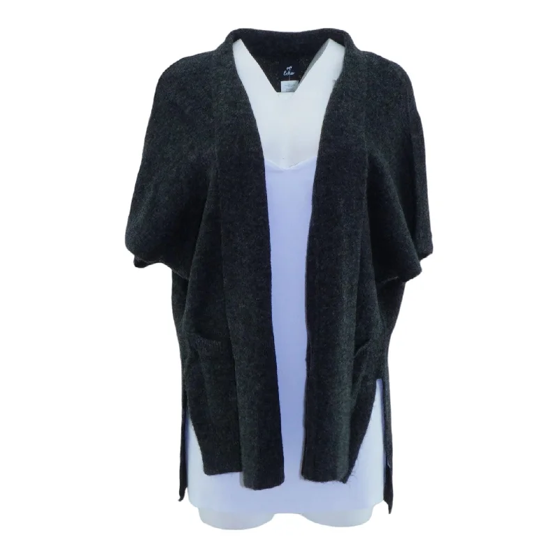 Charcoal Solid Poncho Sweater Fleece Sweater Nylon Polyester