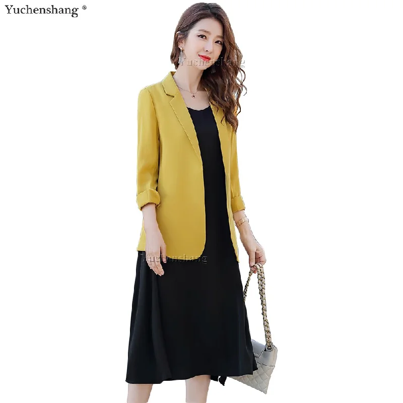 Casual Women Girl Skirt Suit Solid Three Quarter Sleeve Blazer Jacket With Knee Length Skirt Yellow White Two Piece Set Fleece Jacket Down Jacket Parka Casual Women Girl Skirt Suit Solid Three Quarter Sleeve Blazer Jacket With Knee Length Skirt Yellow White Two Piece Set Fleece Jacket Down Jacket Parka