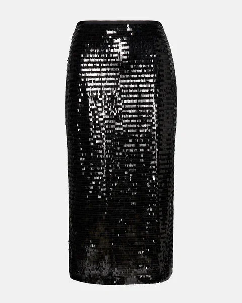 The Dinah Liquid Sequin Midi Skirt belted skirt waist