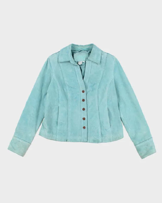 Vintage Women's Turquoise Suede Western Jacket - S V-Neck Jacket Boat Neck Jacket Square Neck Jacket