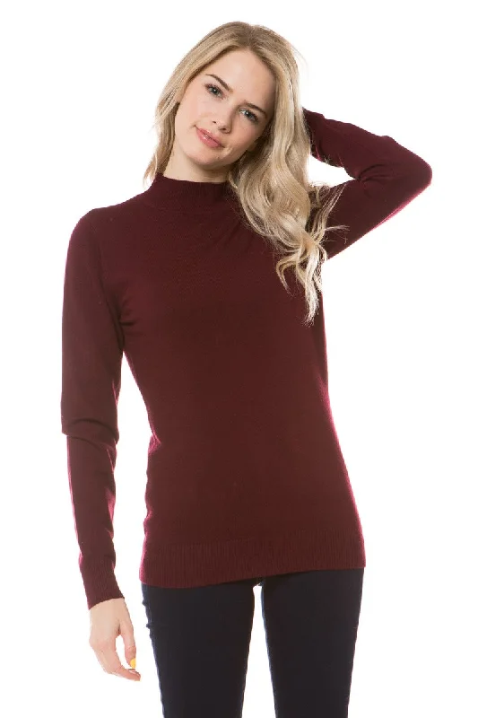 Mocking You Burgundy Mock Neck Soft Sweater Print Jacquard Patchwork